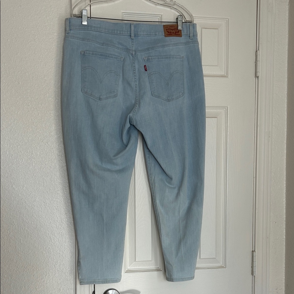 Levi's Light Wash Women's Ankle Crop Jeans - Pale Blue with ankle embellishment